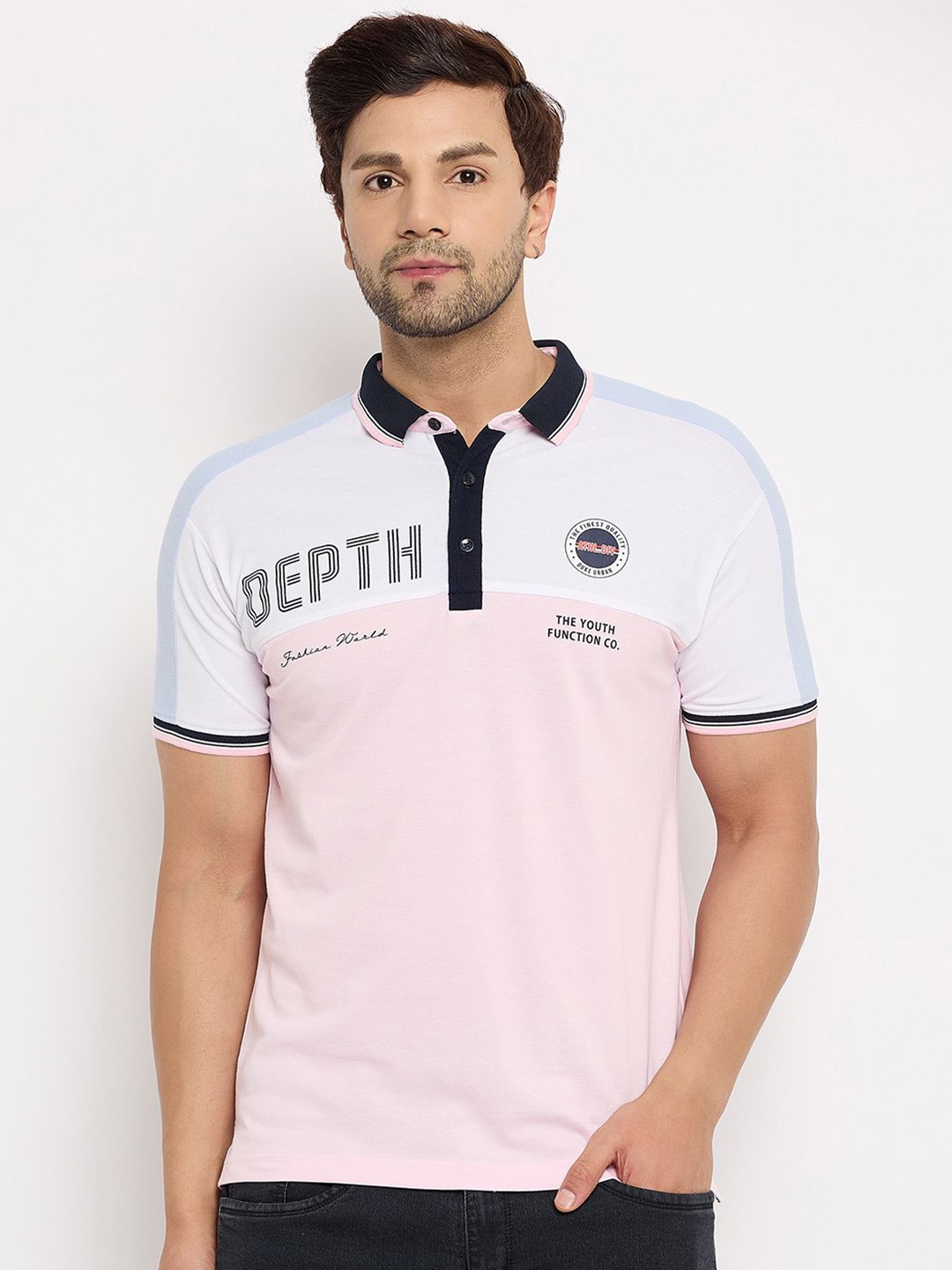 Duke Men Colourblocked Printed Polo Collar Cotton T-shirt, Multi