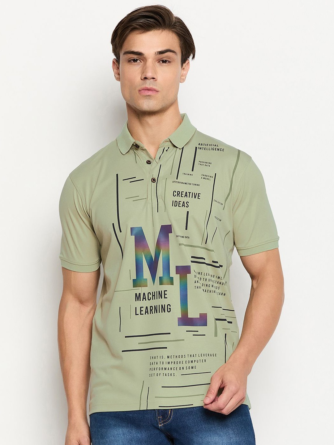 

Duke Men Typography Printed Polo Collar Cotton T-shirt, Green