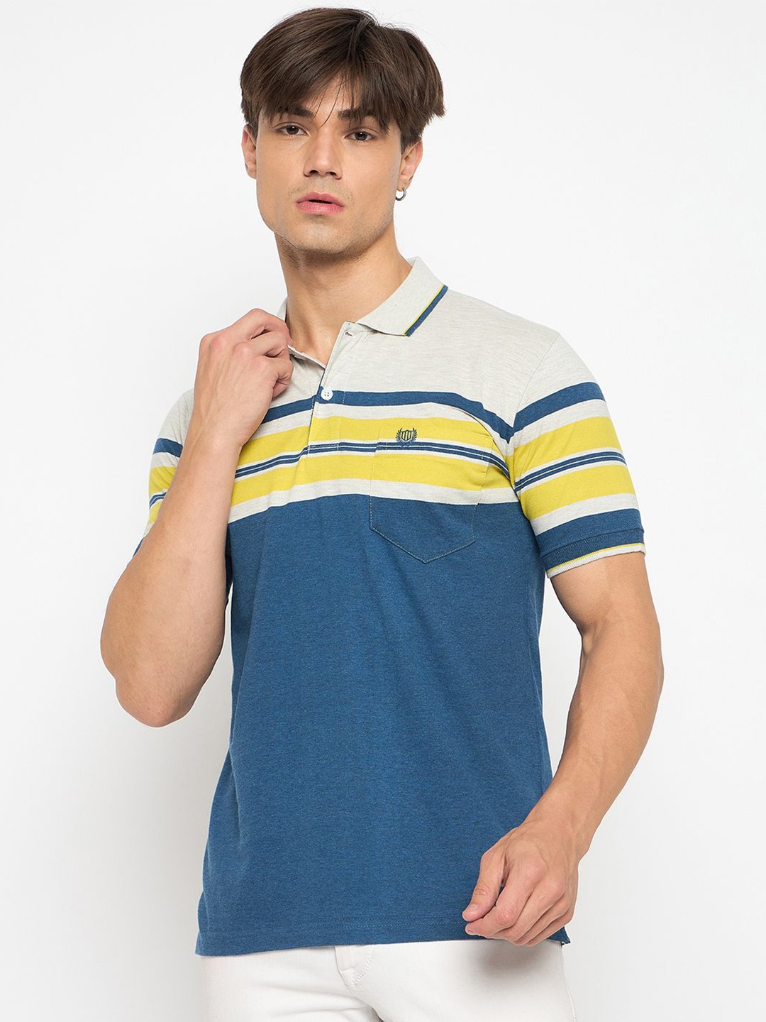 

Duke Men Applique Polo Collar Cotton T-shirt, Blue