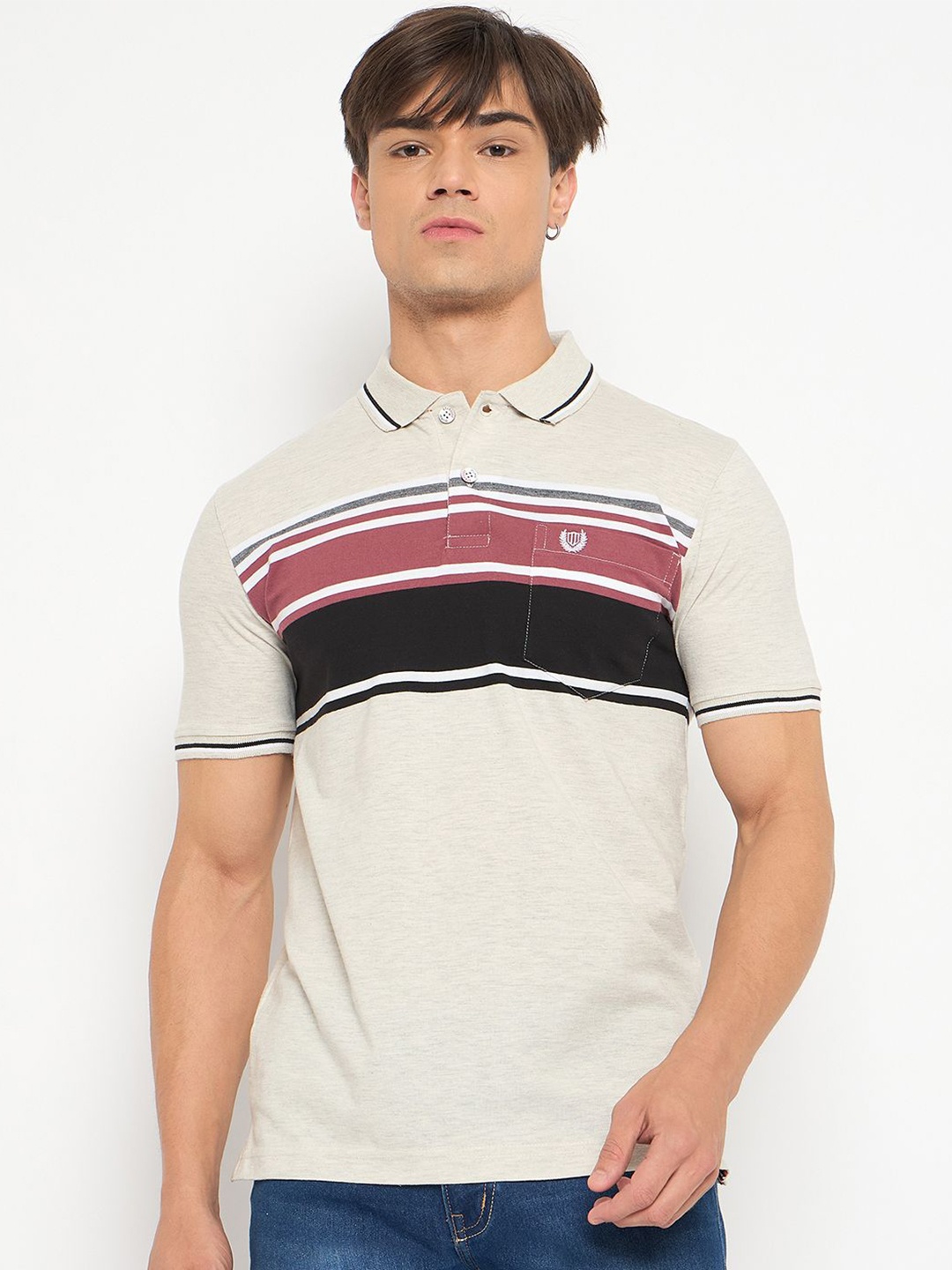 

Duke Men Striped Polo Collar Pocket Cotton T-shirt, Multi
