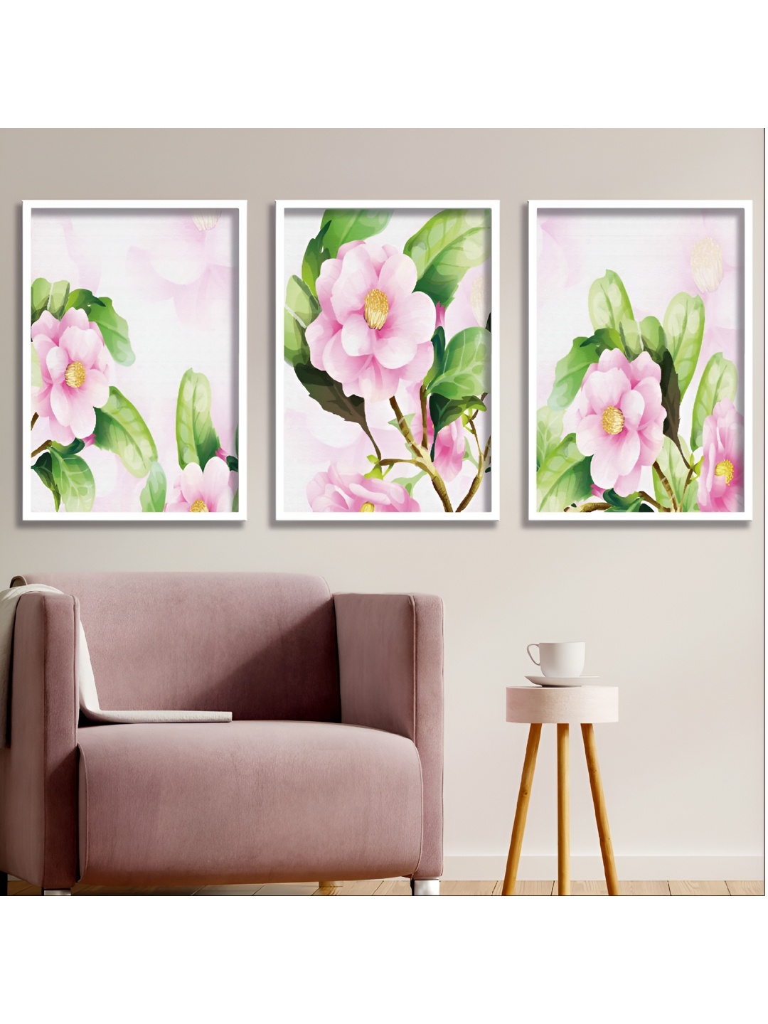 

Aura Pink & Green Set Of 3 Wood Floral and Botanical Wall Paintings
