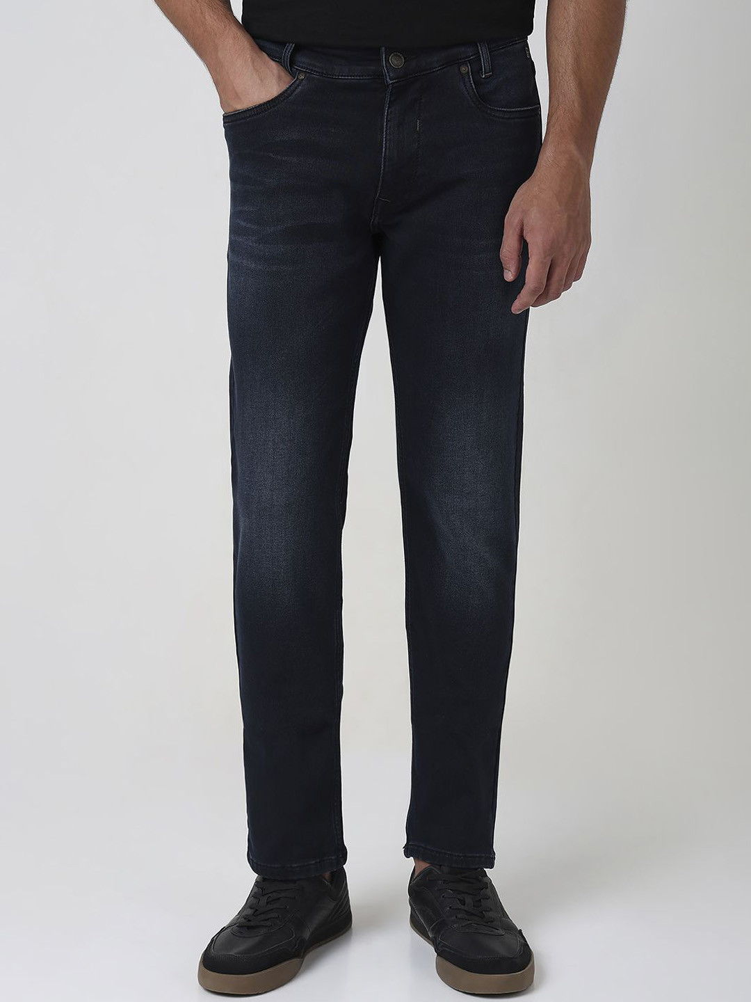 

Mufti Men Straight Fit Highly Distressed Stretchable Jeans, Navy blue
