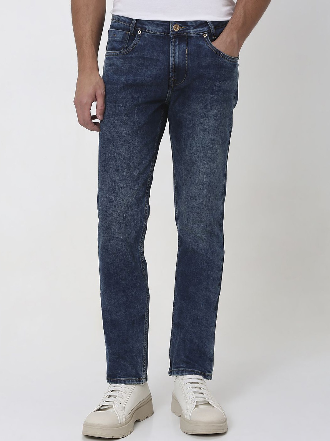 

Mufti Men Skinny Fit Heavy Fade Stretchable Casual Jeans, Navy blue
