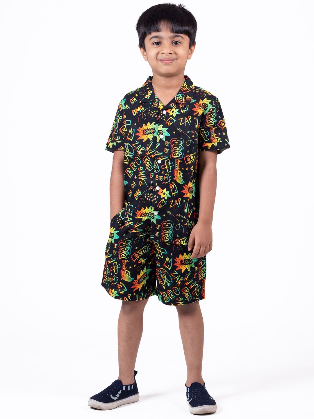 

The Lion and The Fish Boys Printed Shirt with Shorts, Black