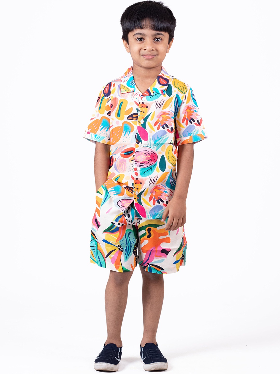 

The Lion and The Fish Boys Printed Shirt with Shorts, White