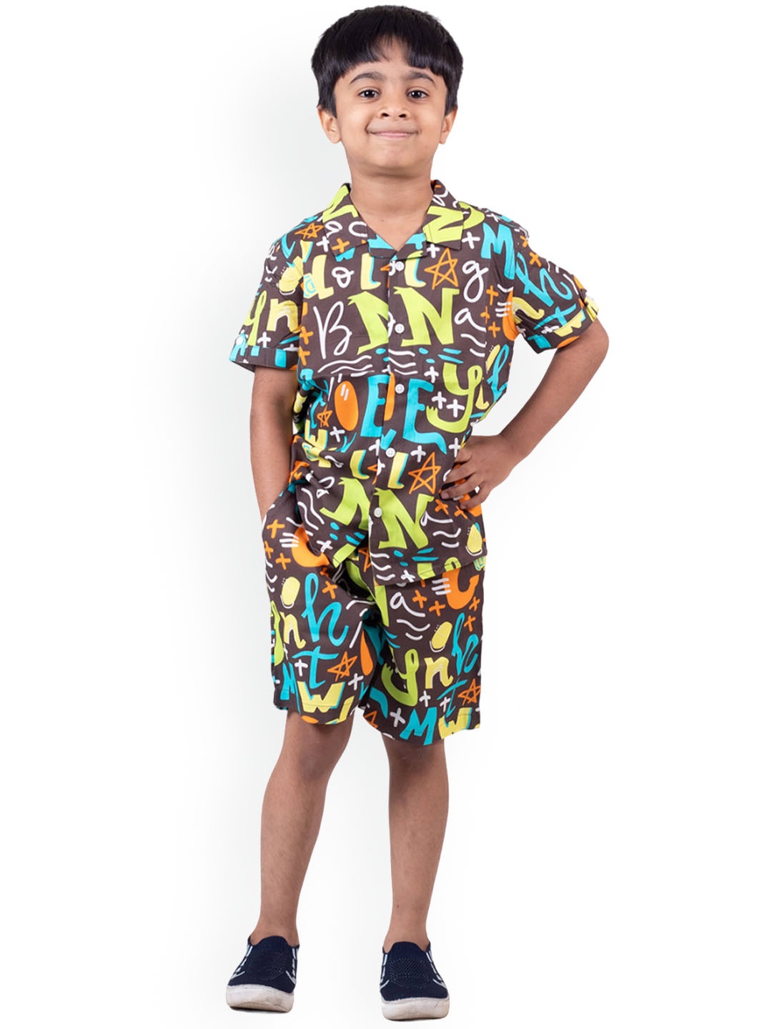 

The Lion and The Fish Boys Printed Shirt with Shorts, Brown