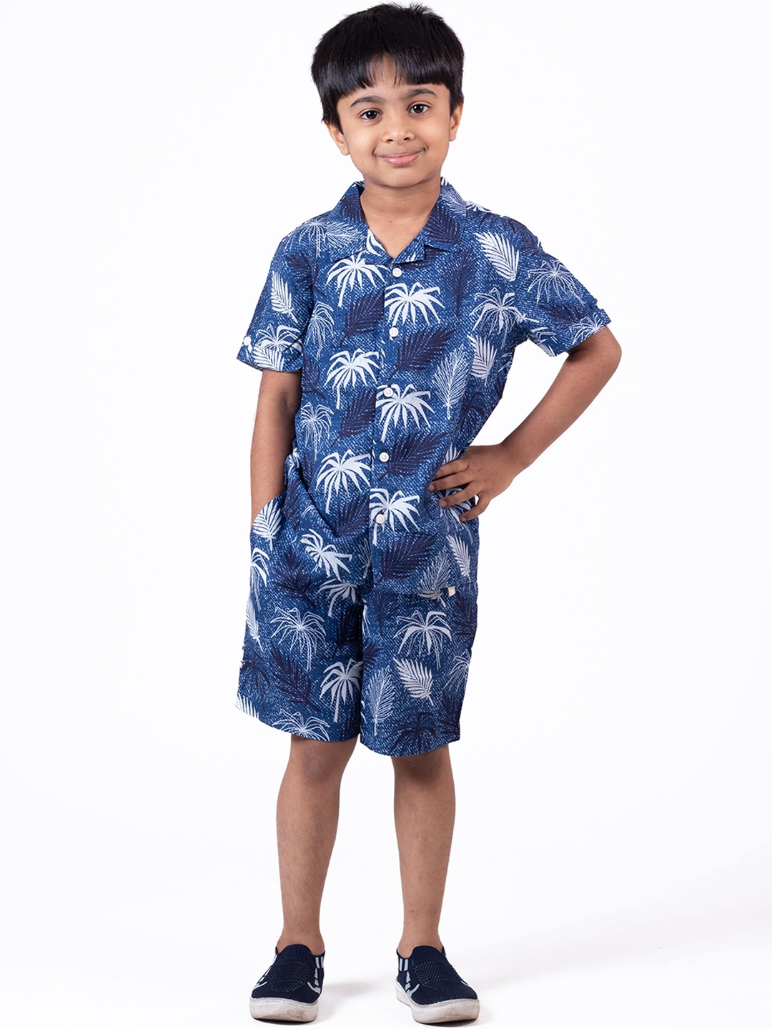 

The Lion and The Fish Boys Printed Shirt with Shorts, Navy blue