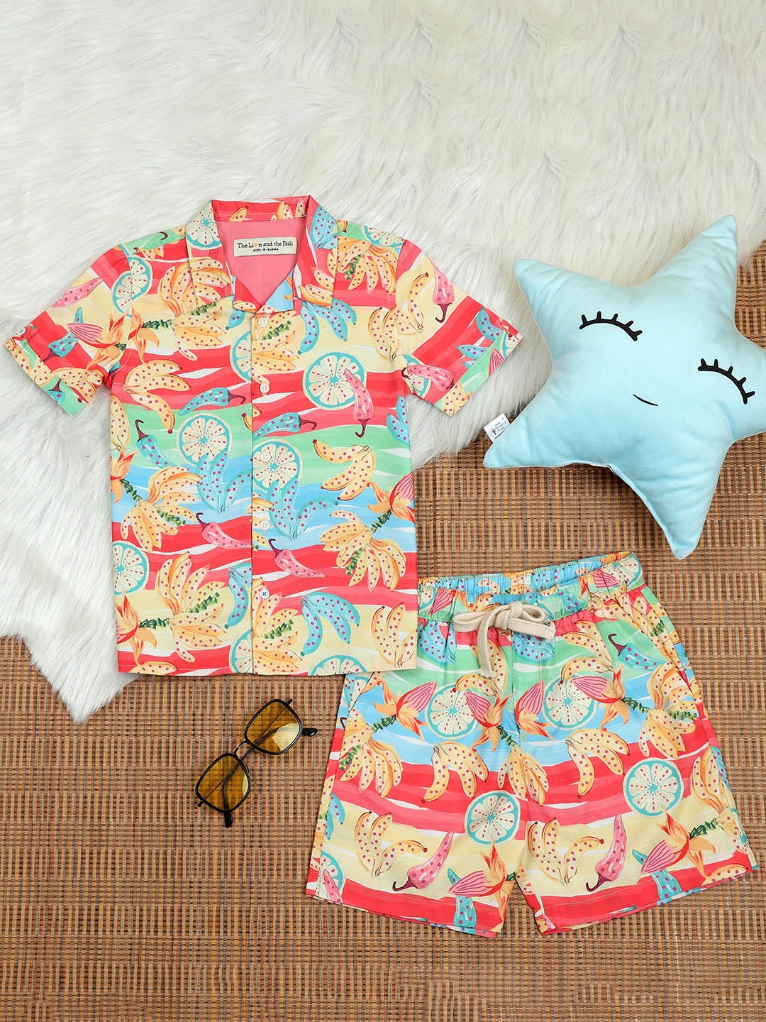 

The Lion and The Fish Boys Printed Shirt with Shorts, Green