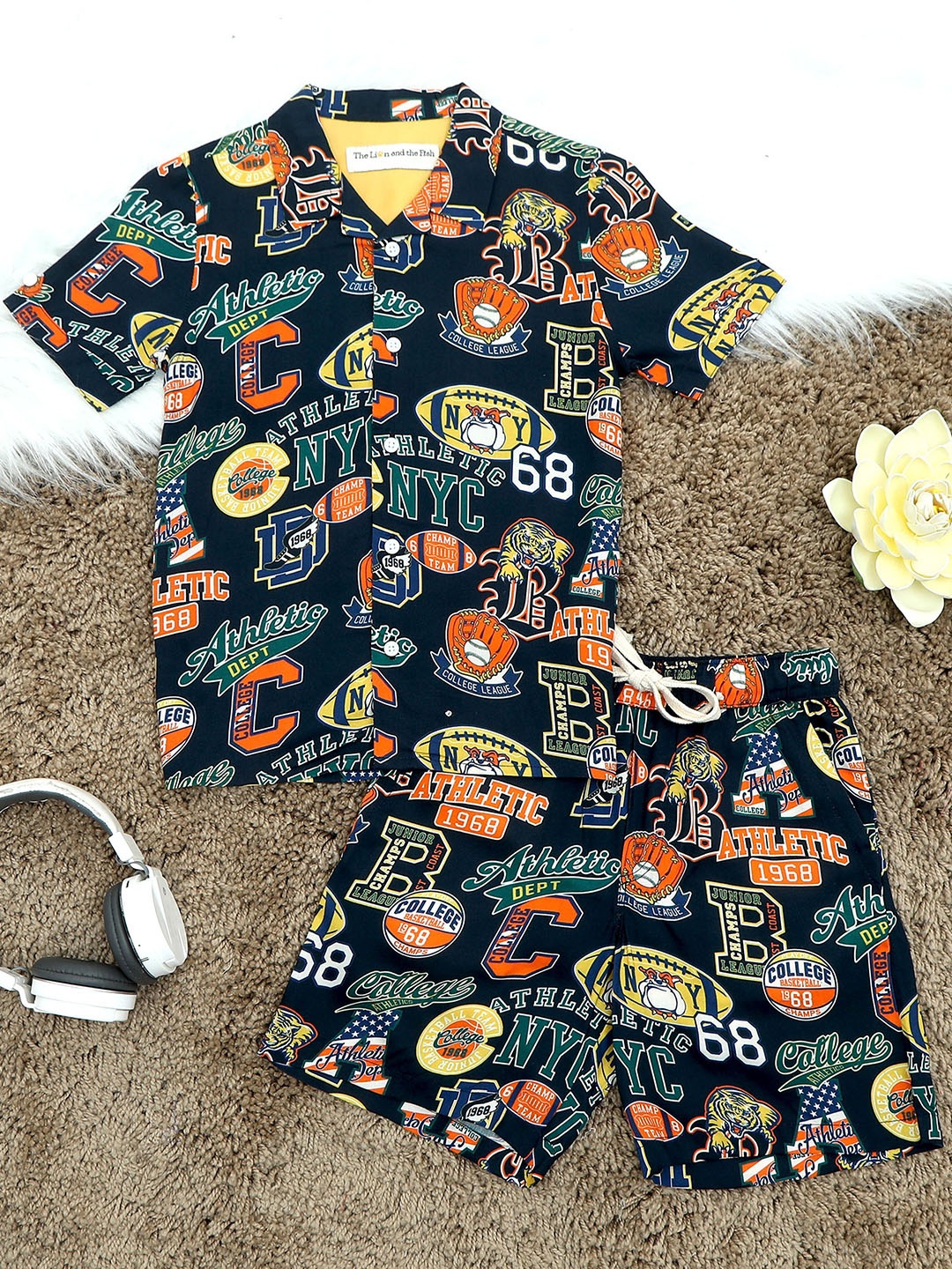 

The Lion and The Fish Boys Printed Shirt with Shorts, Navy blue