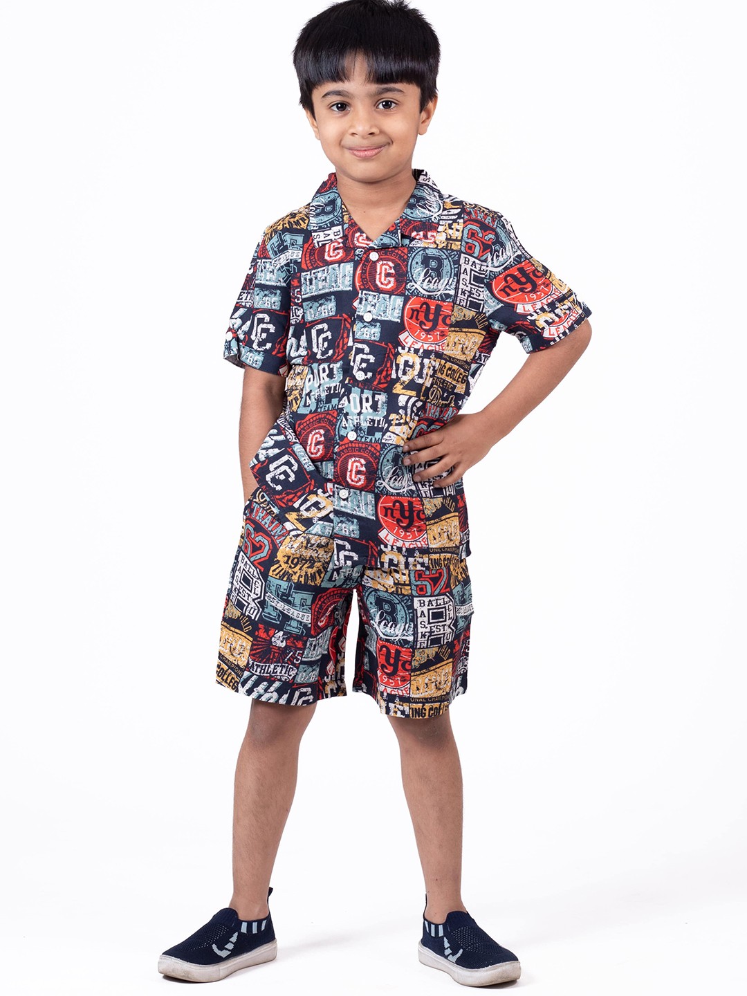 

The Lion and The Fish Boys Printed Shirt with Shorts, Blue