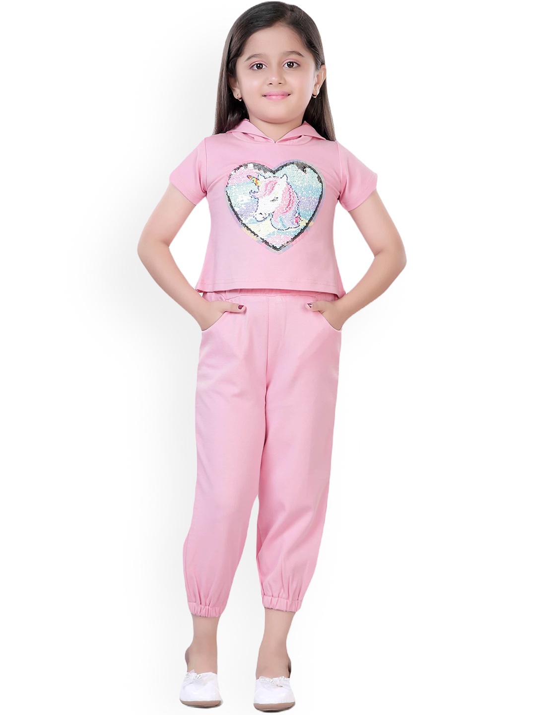 

Hunny Bunny Girls Embellished Cotton Tracksuits, Pink