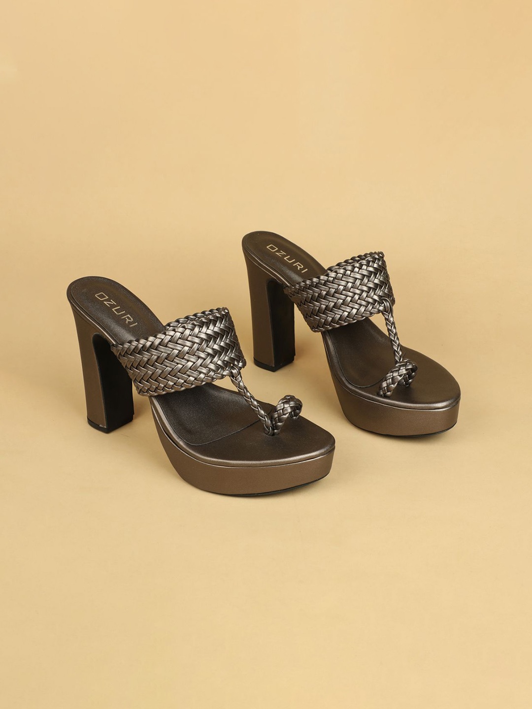 

Ozuri Woven Design Open Toe Block Heel Sandals, Rose