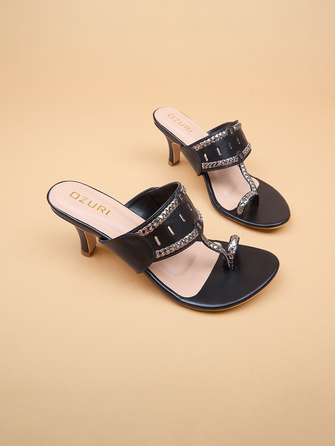 

Ozuri Women Embellished Kitten Heeled Sandals, Black