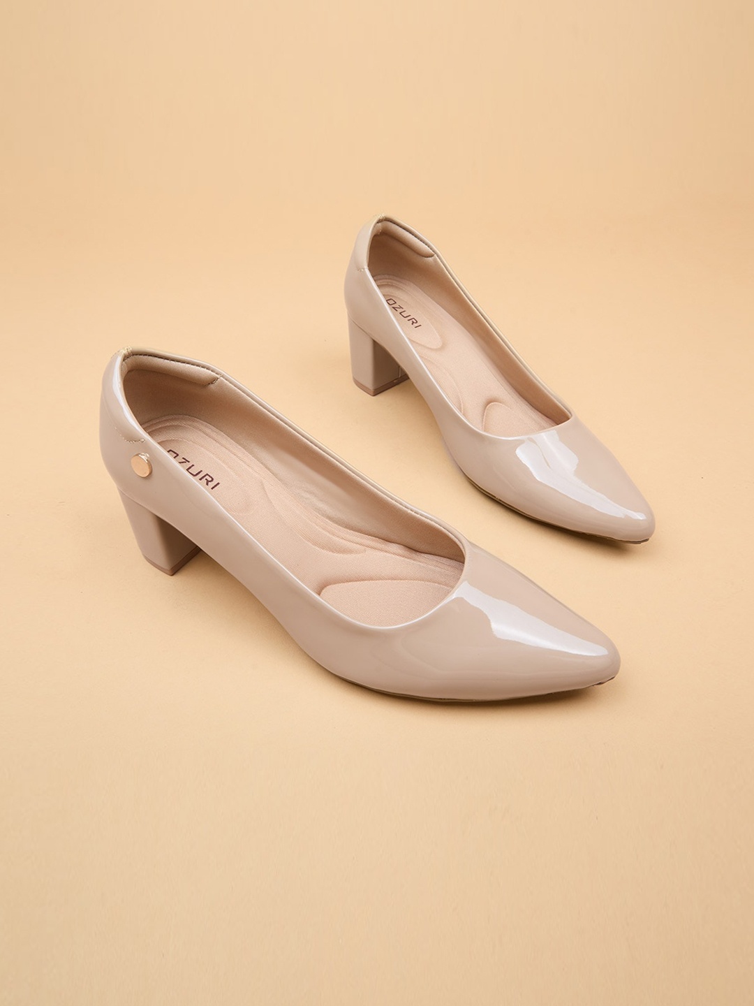

Ozuri Solid Leather Block Pumps, Beige