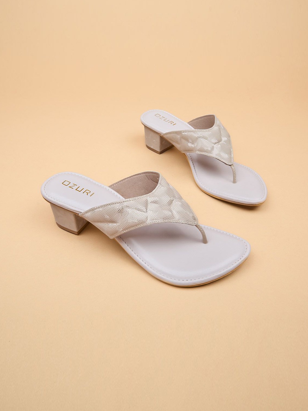 

Ozuri Woven Design Block Heel Sandals, Beige