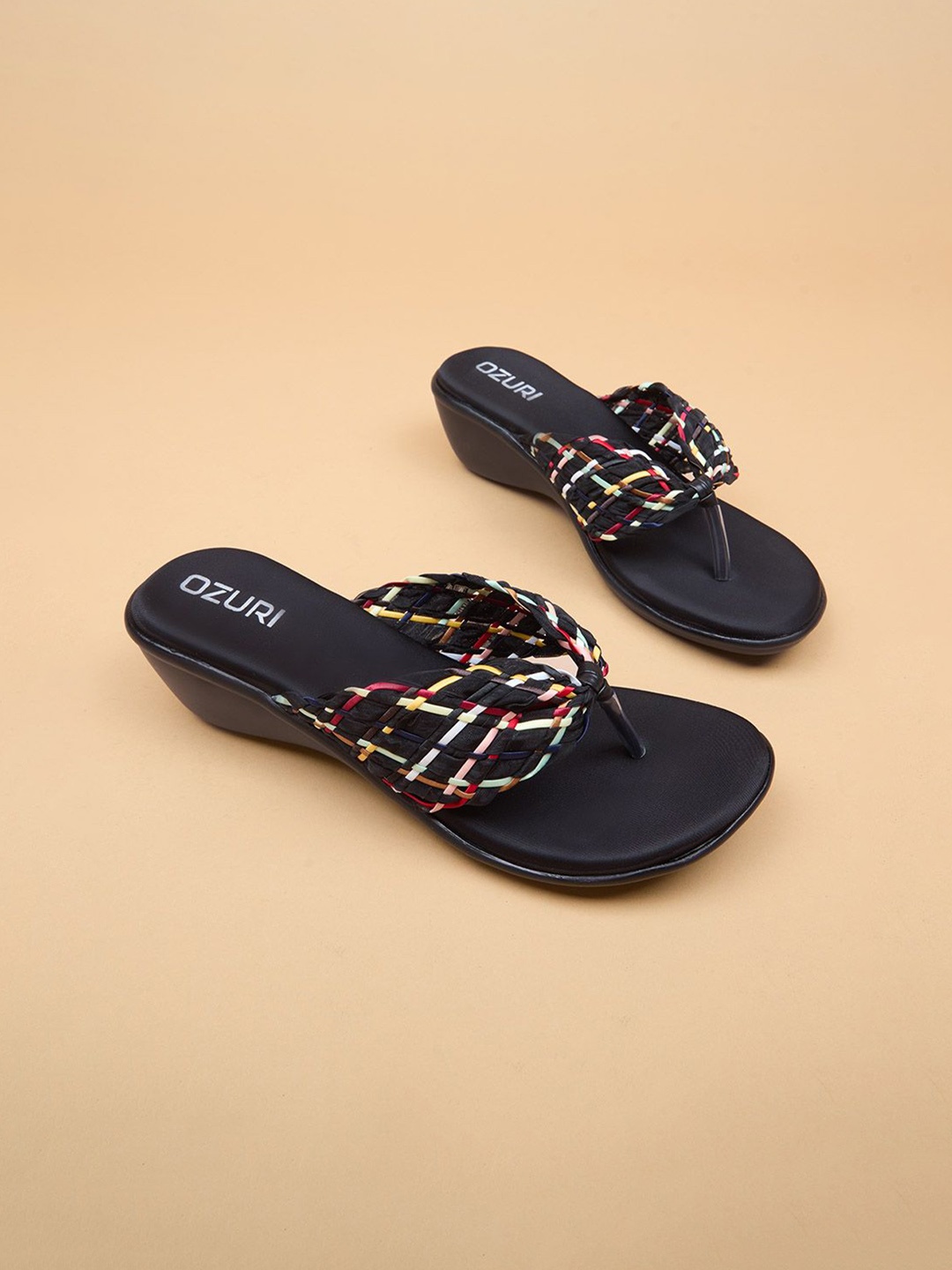

Ozuri Women Woven Design Wedge Heeled Sandals, Black
