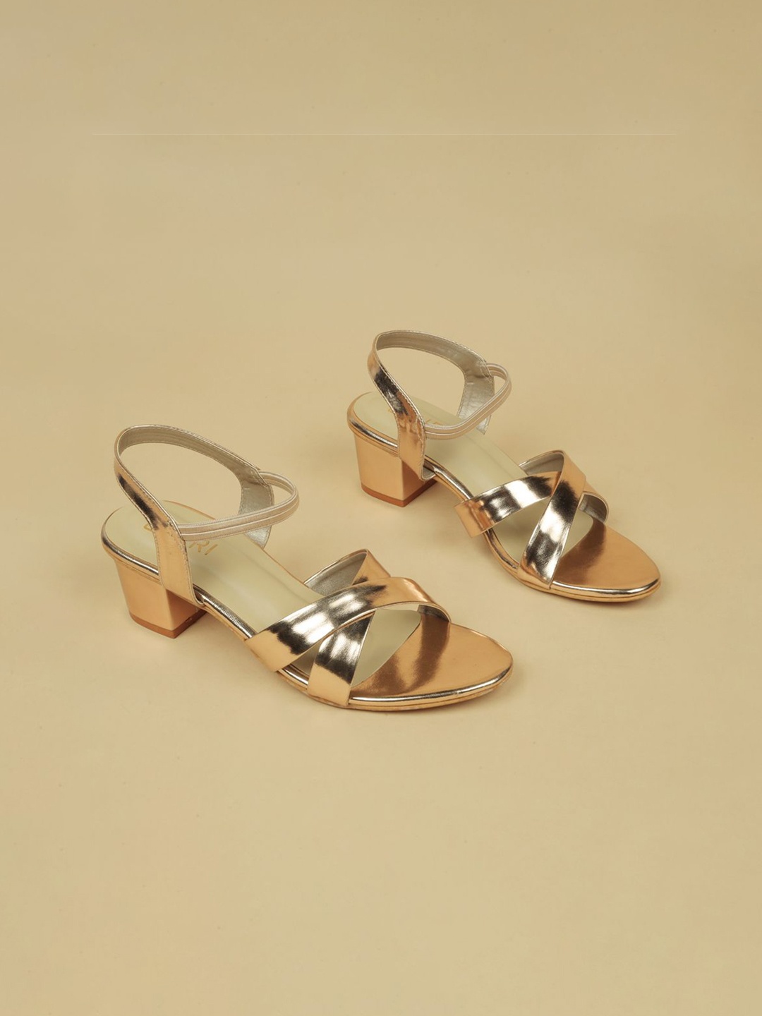 

Ozuri Leather Criss Cross Backstrap Blocks Sandals, Gold