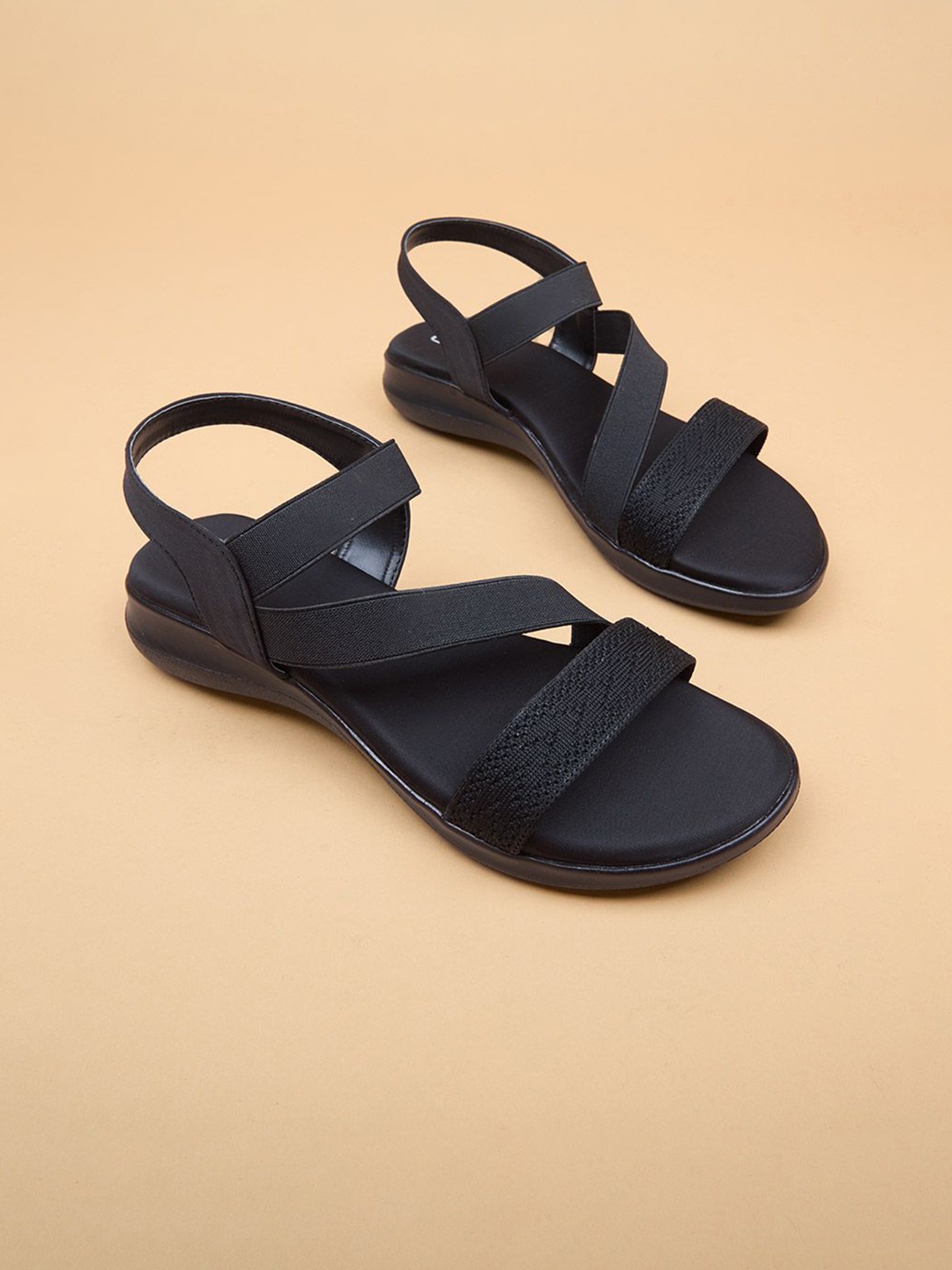 

Ozuri Woven Design Backstrap Wedge Sandals, Black