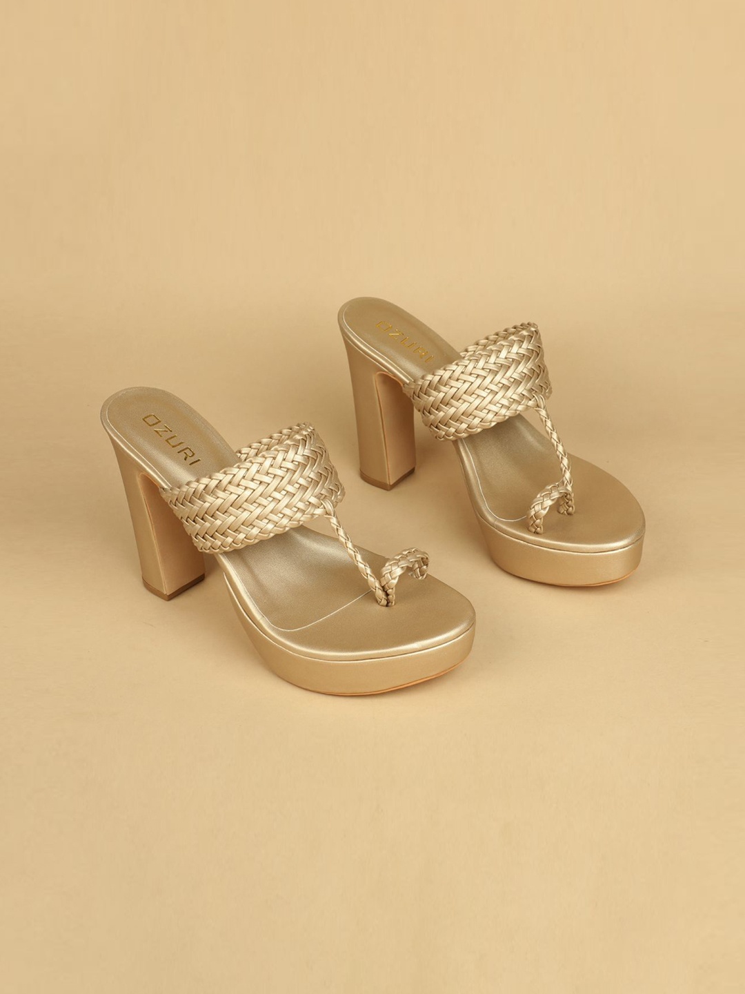 

Ozuri Textured Block Heel Sandals, Gold