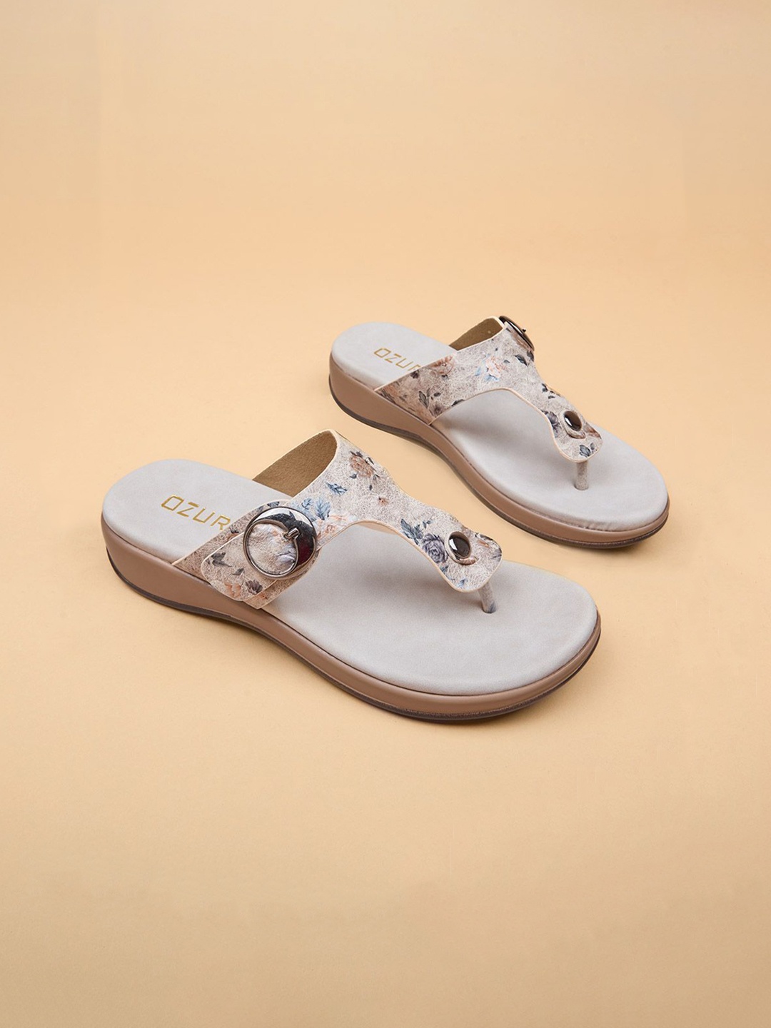 

Ozuri Printed Suede Comfort Heel Sandals, Beige