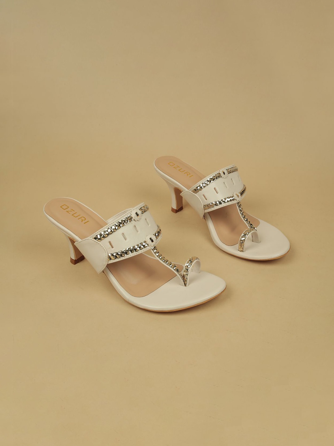 

Ozuri Embellished One Toe Slim Heel Sandals, Beige