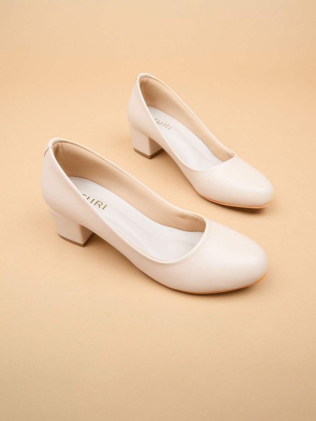 

Ozuri Women Solid Block Pumps, Beige