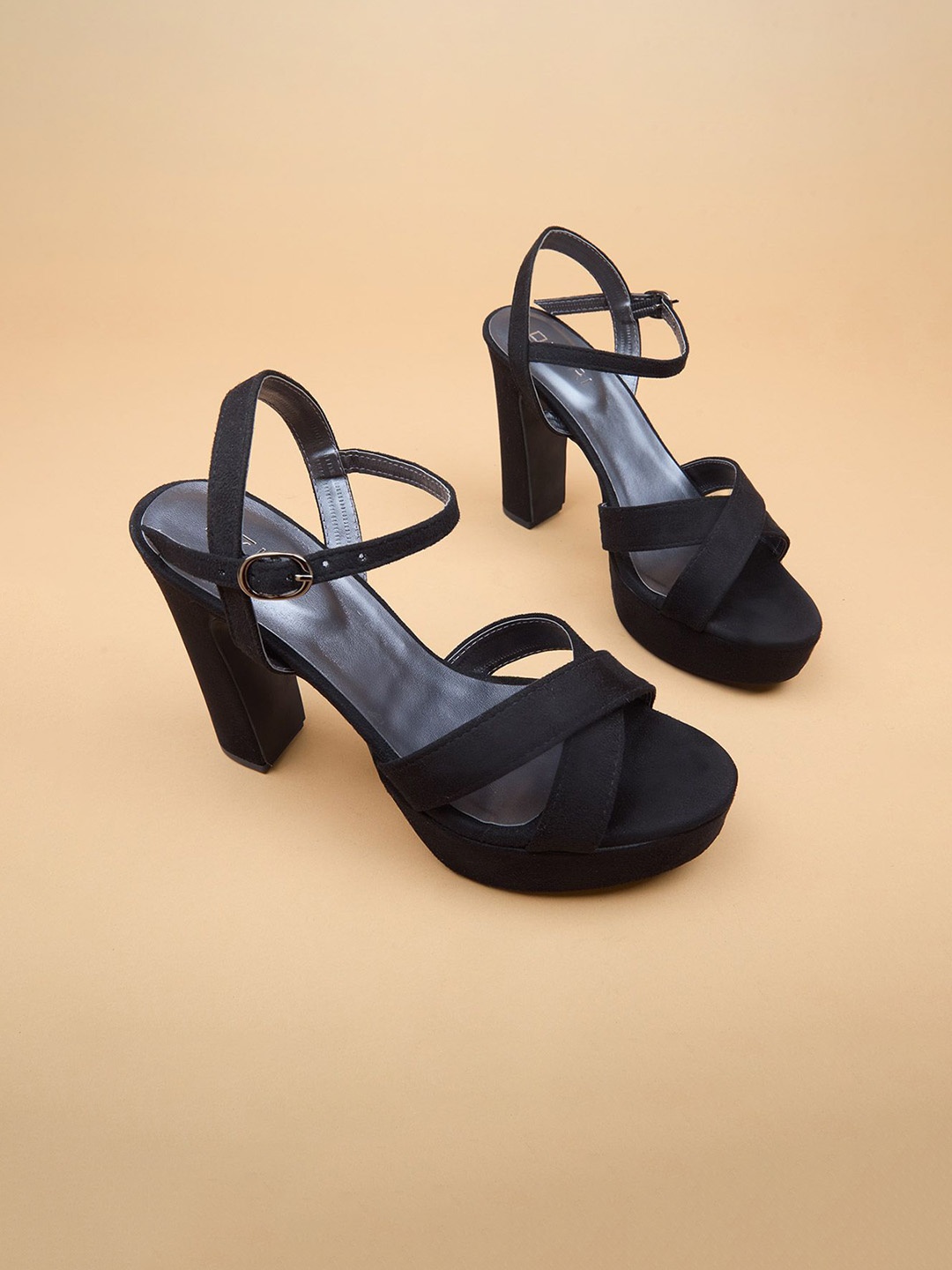 

Ozuri Block Heel Sandals with Buckles, Black