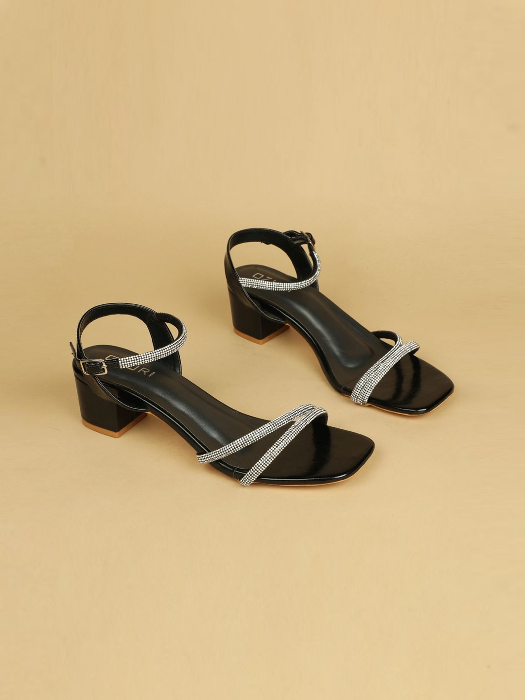 

Ozuri Women Embellished Block Heeled Sandals, Black