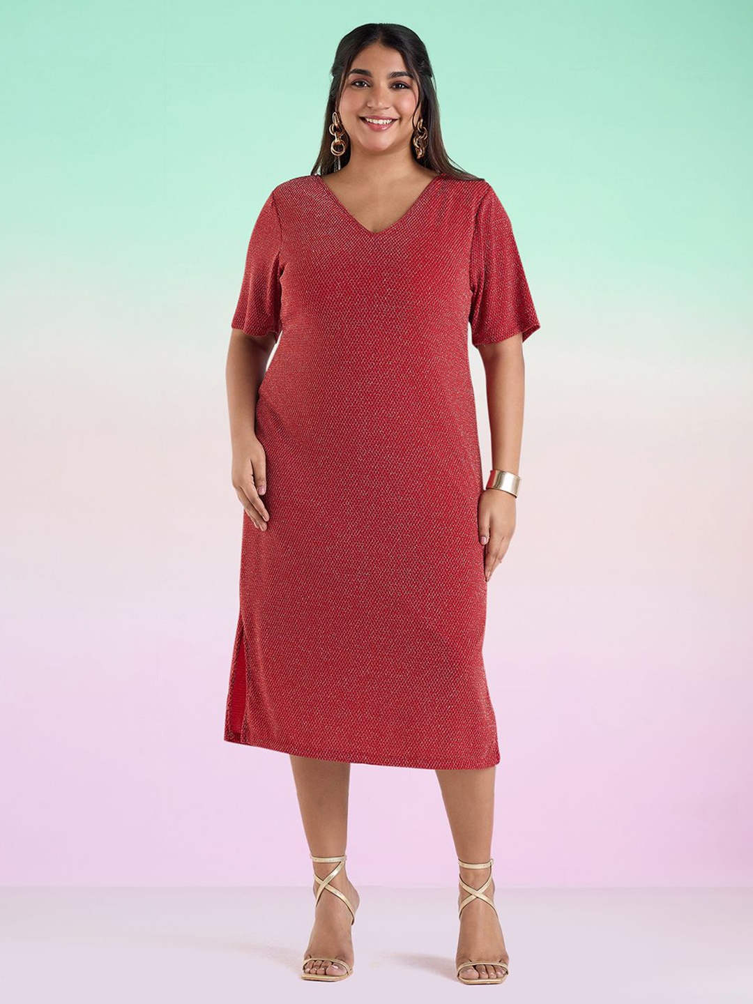 

Big Hello - The Plus Life A-Line Midi Dress, Red