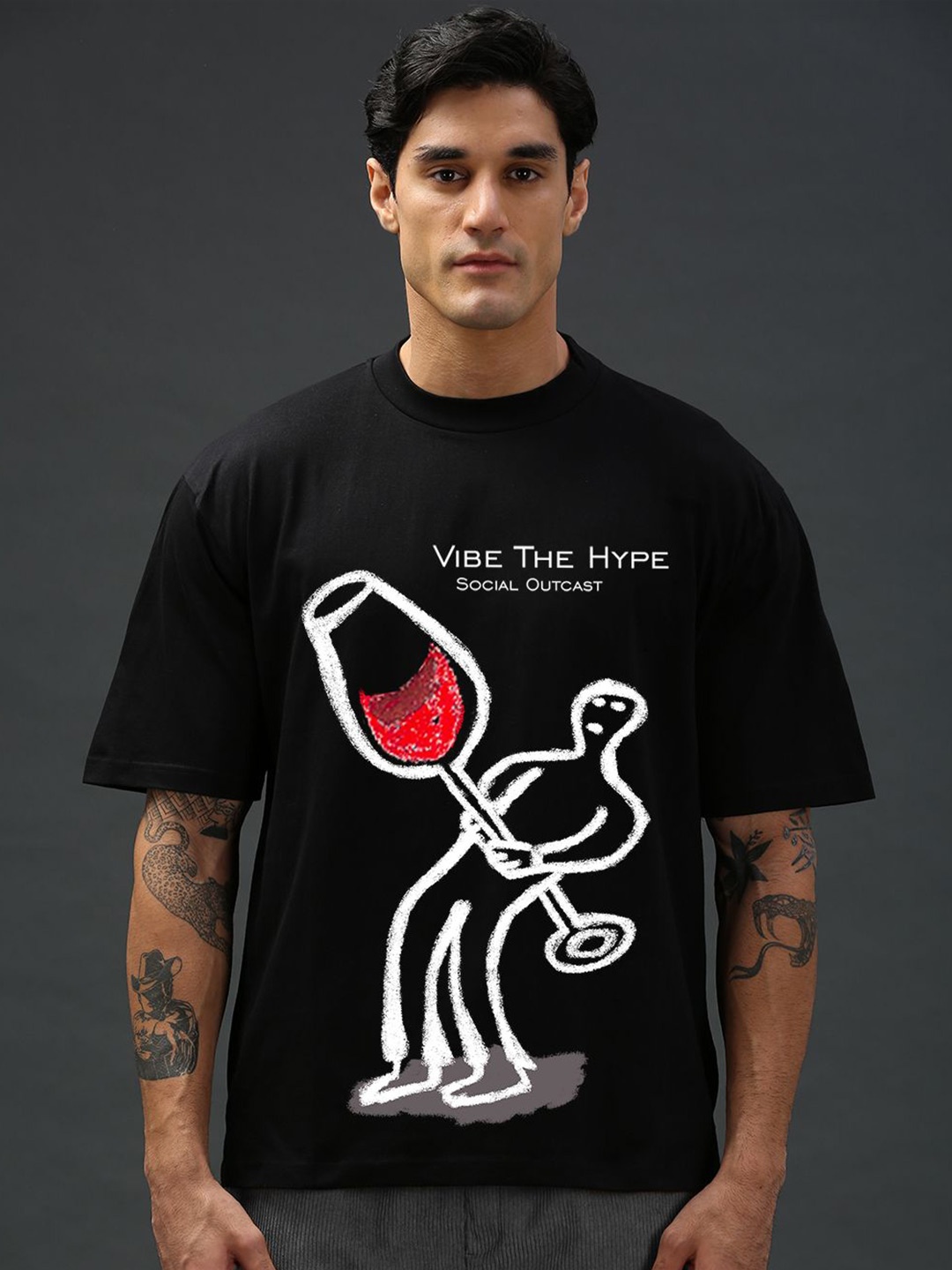 

Vibe The Hype Men Graphic Printed Oversized T-shirt, Black