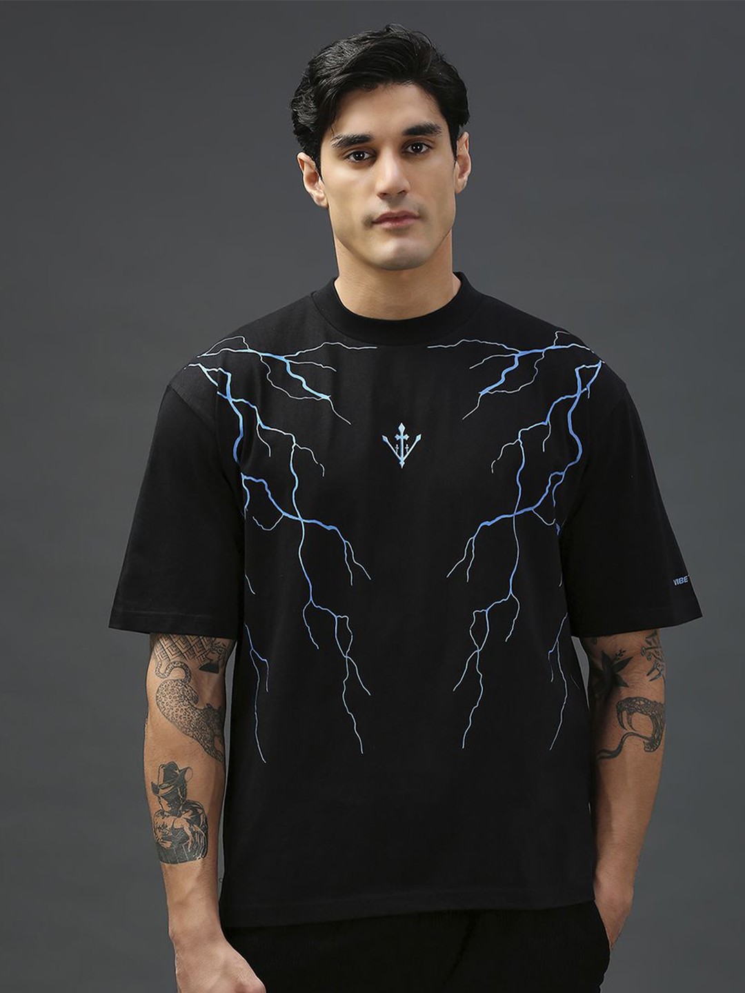 

Vibe The Hype Men Abstract Printed Oversized T-shirt, Black