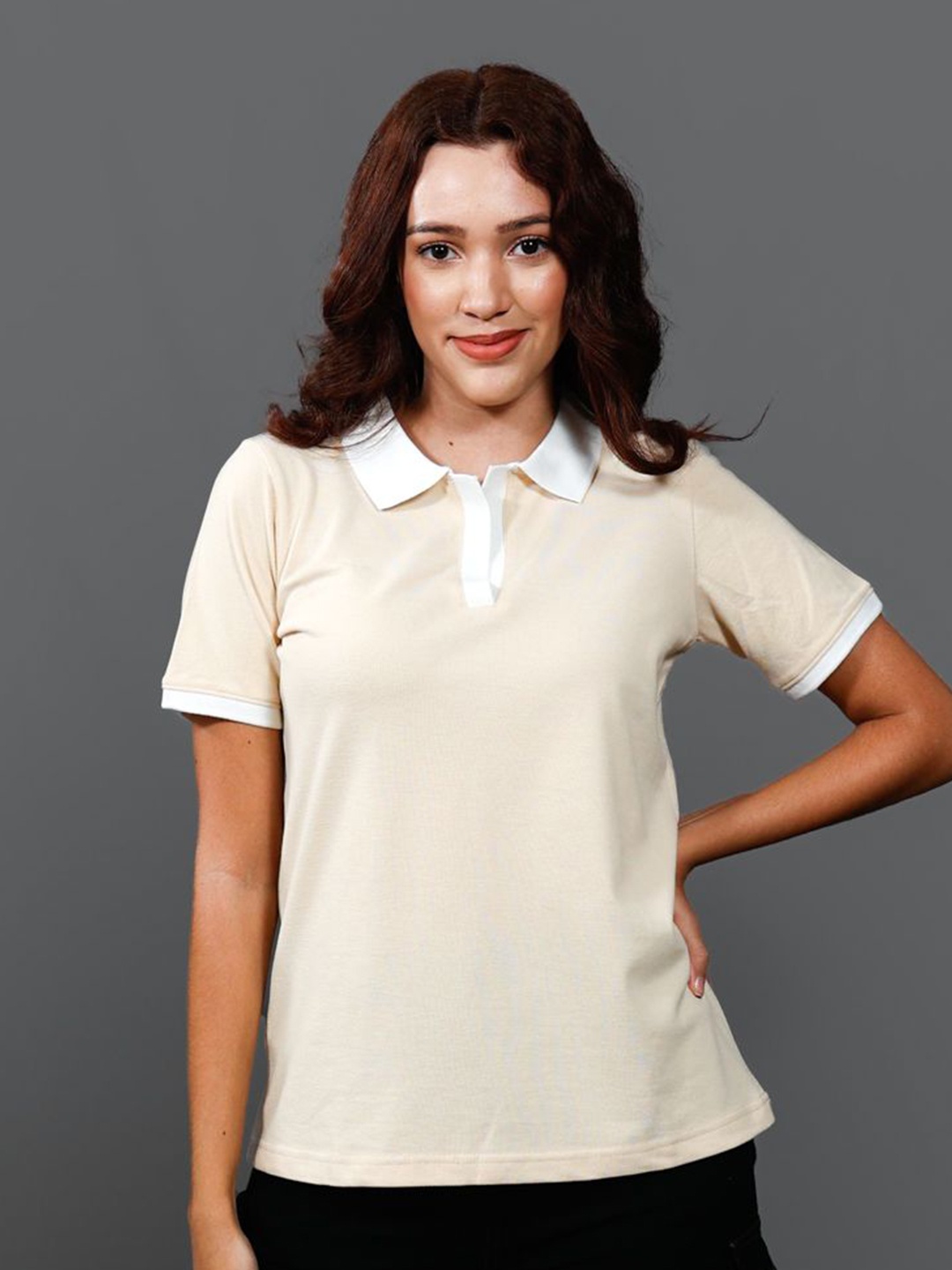 

Chemistry Solid Polo Collar Cotton T-shirt, Beige