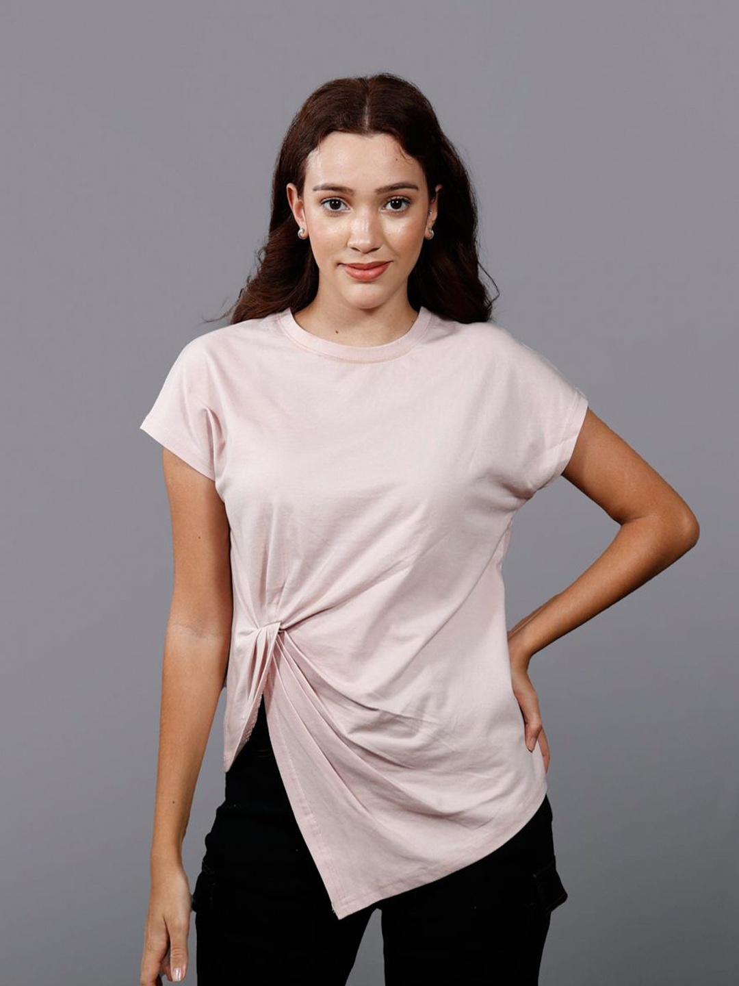 

Chemistry Twisted Solid Cotton Top, Pink