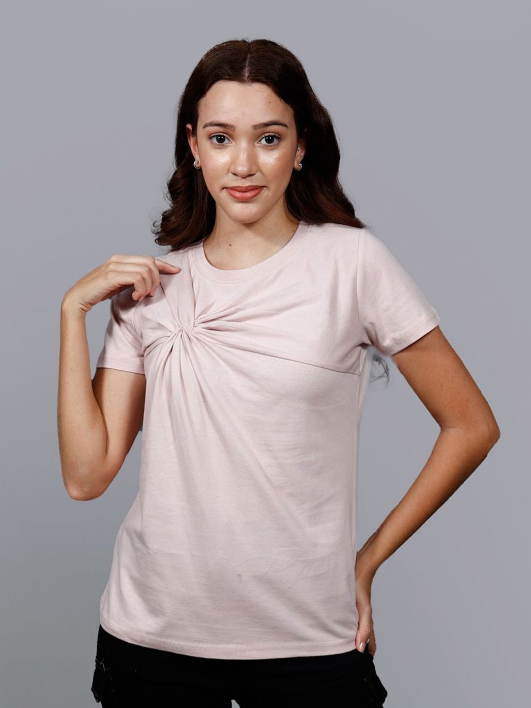 

Chemistry Twisted Round Neck Cotton Top, Pink