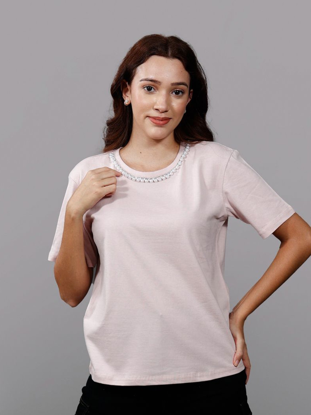 

Chemistry Embellished Round Neck Cotton Top, Pink