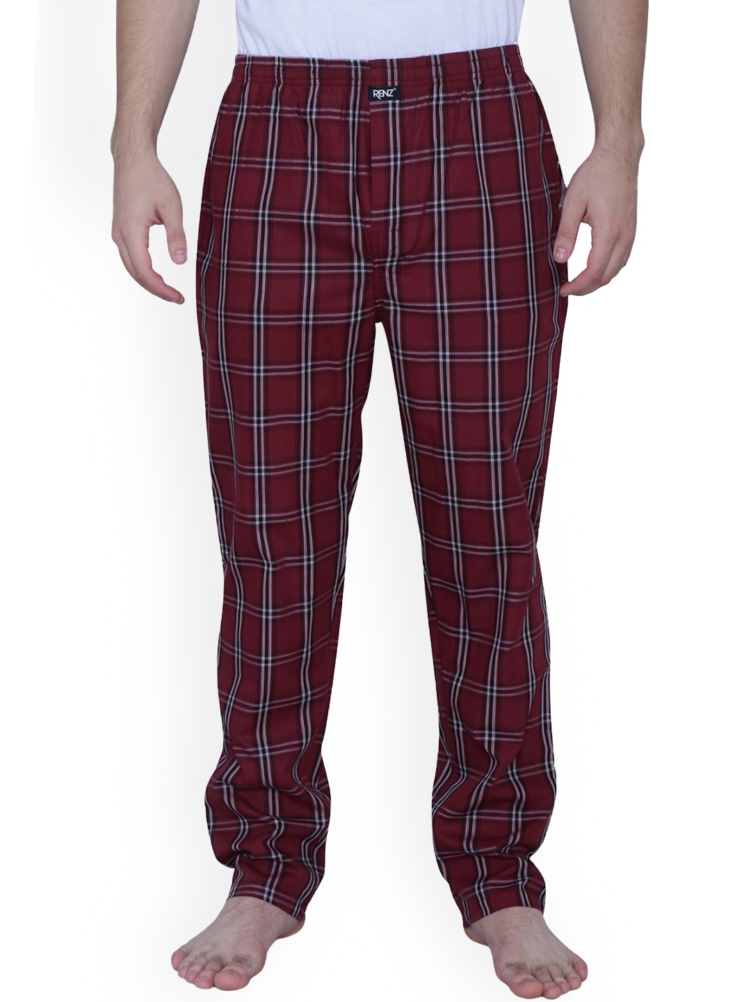 

RENZ Men Checked Cotton Lounge Pants, Maroon