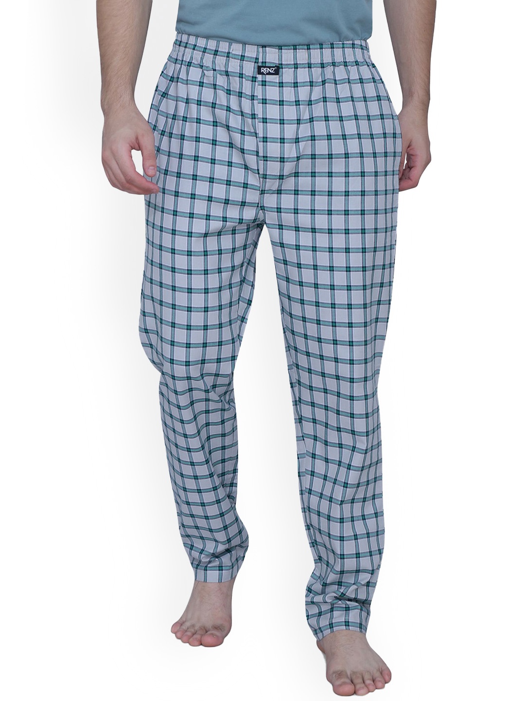 

RENZ Checked Cotton Straight Lounge Pant, Grey
