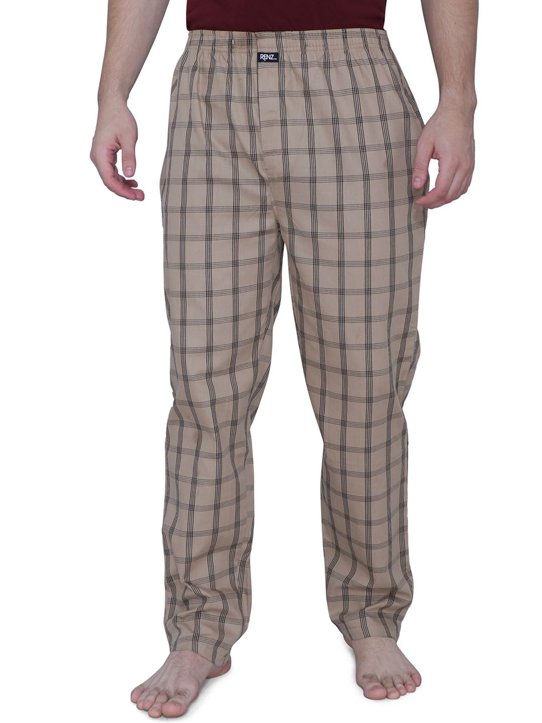 

RENZ Checked Relaxed-Fit Lounge Pants, Khaki