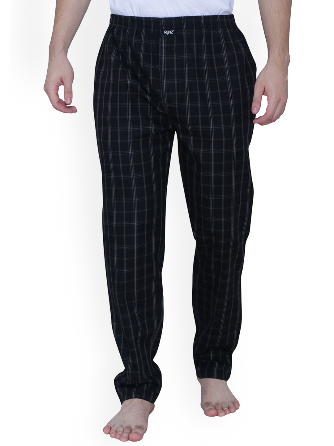 

RENZ Men Checked Cotton Lounge Pants, Black