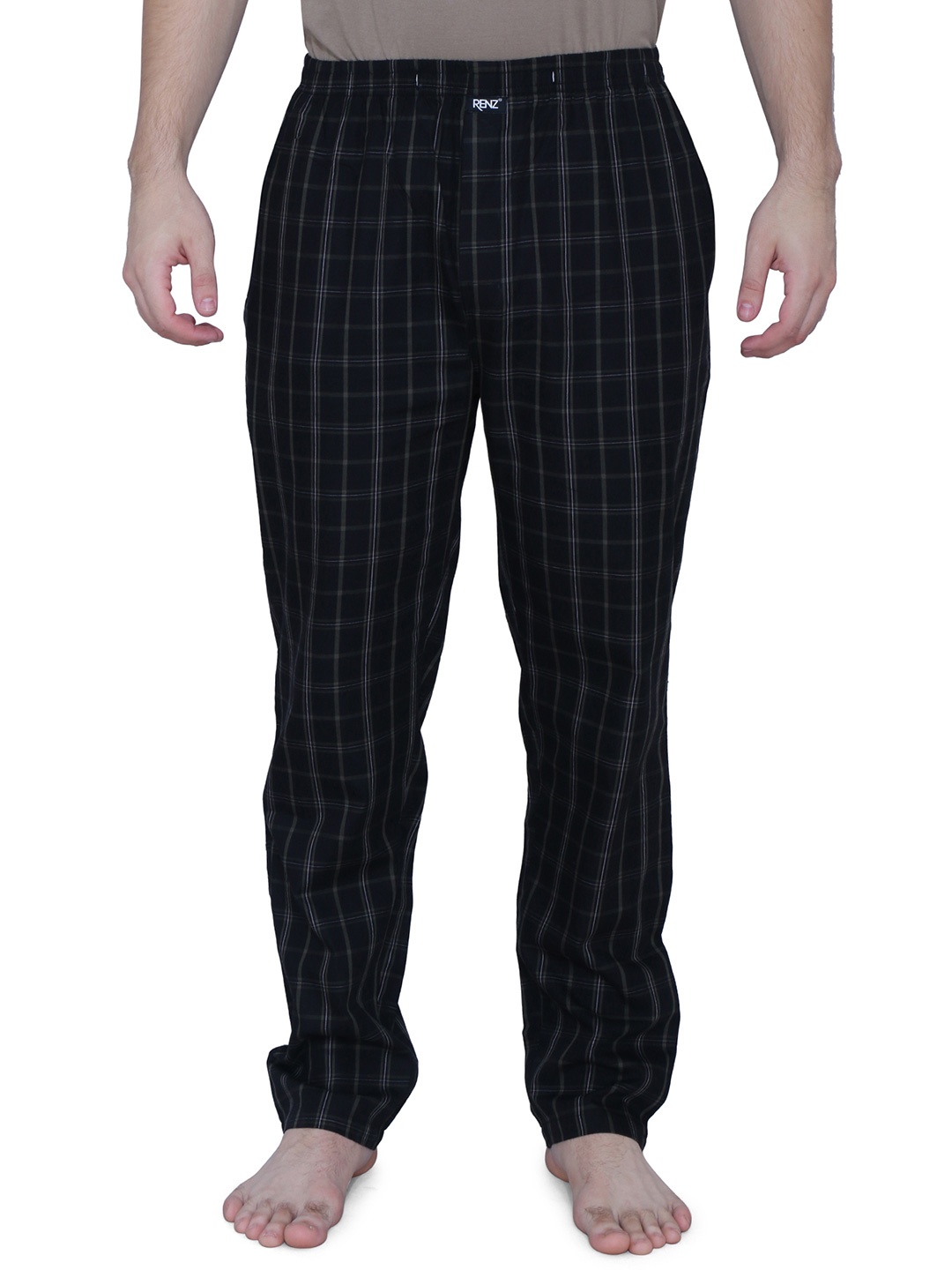 

RENZ Checked Relaxed-Fit Lounge Pants, Black