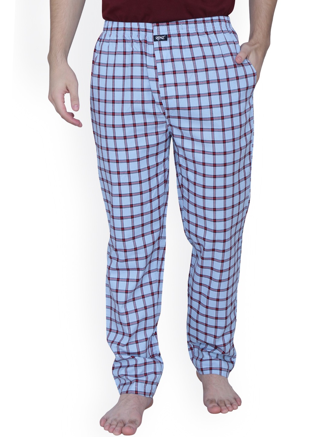 

RENZ Checked Relaxed-Fit Lounge Pants, Blue