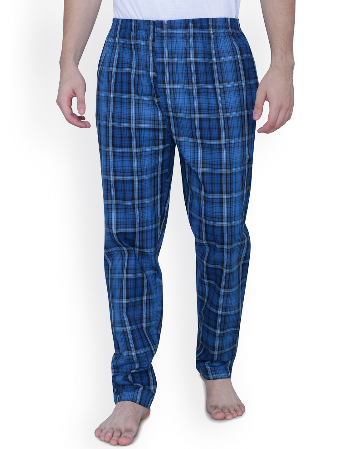 

RENZ Checked Relaxed-Fit Lounge Pants, Turquoise blue