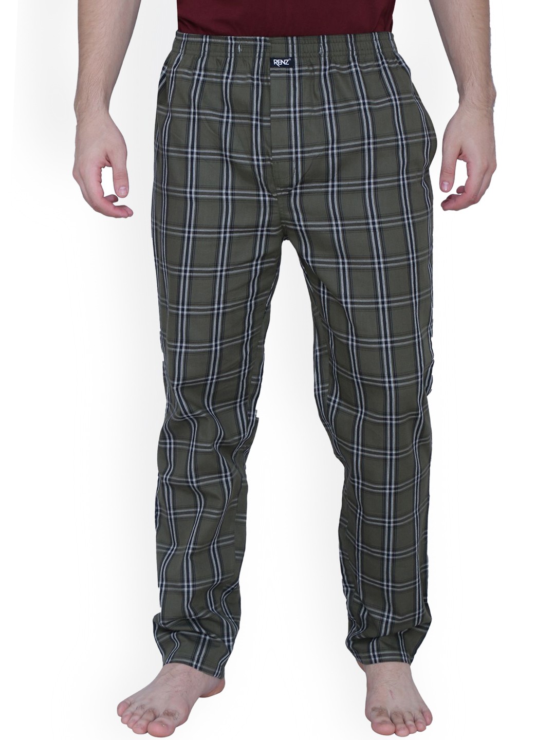

RENZ Checked Relaxed-Fit Lounge Pants, Olive