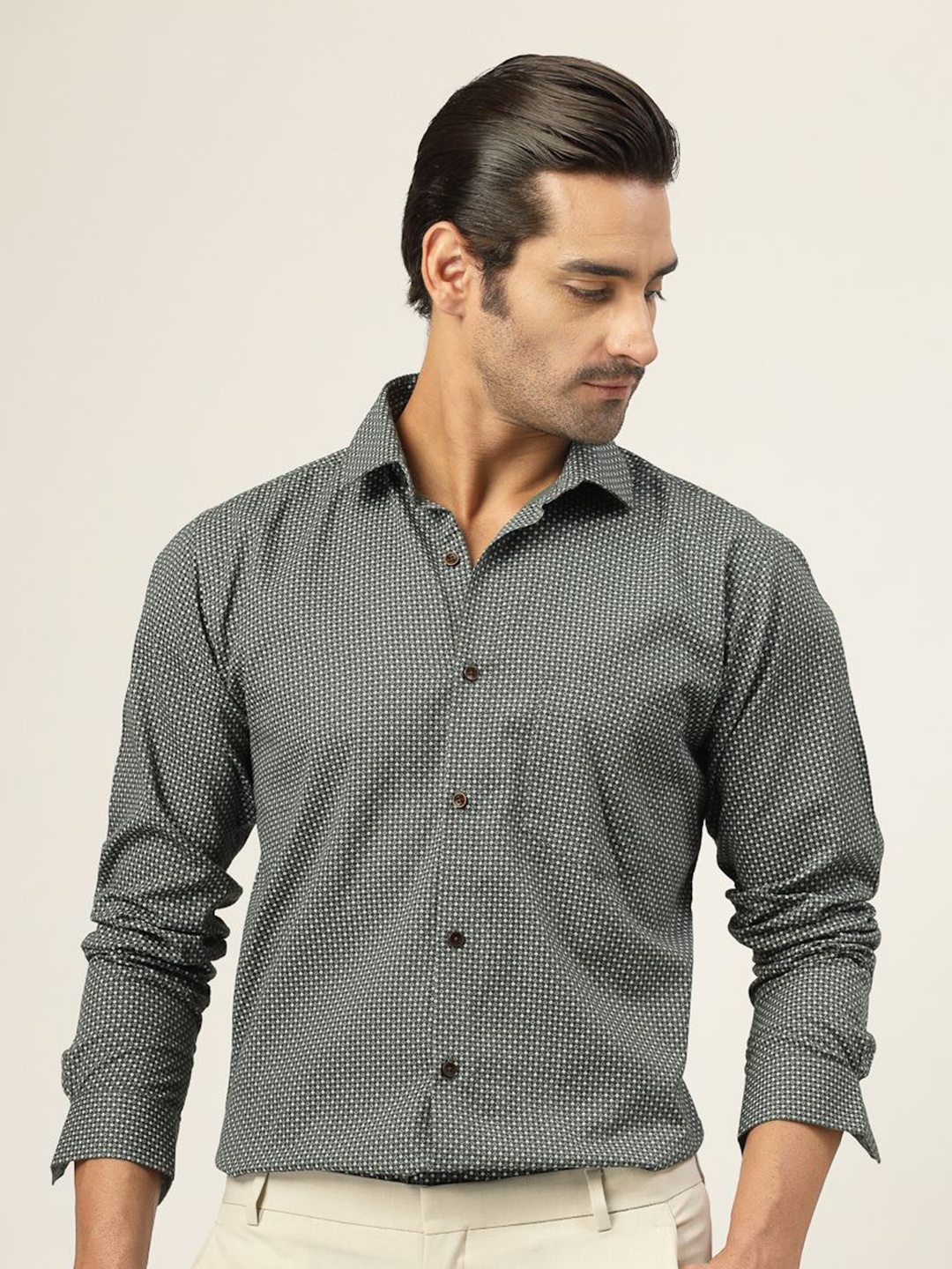 

JADEBERRY Men Micro Ditsy Printed Classic Opaque Casual Shirt, Grey