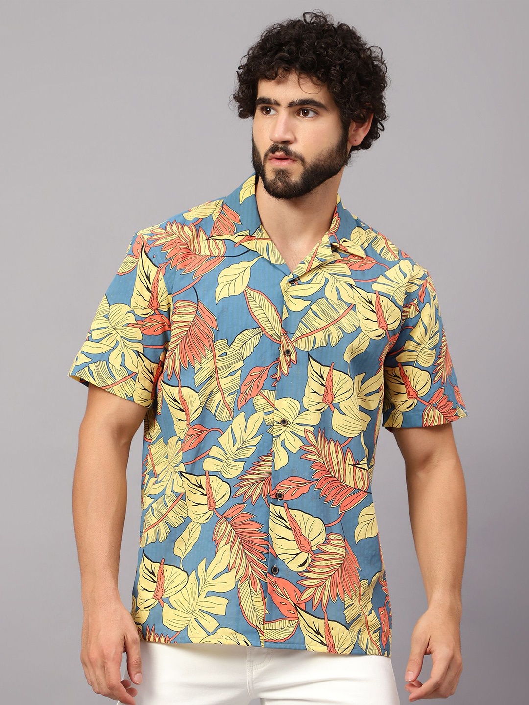 

Peach & Lemonade Men Floral Printed Classic Opaque Casual Shirt, Blue