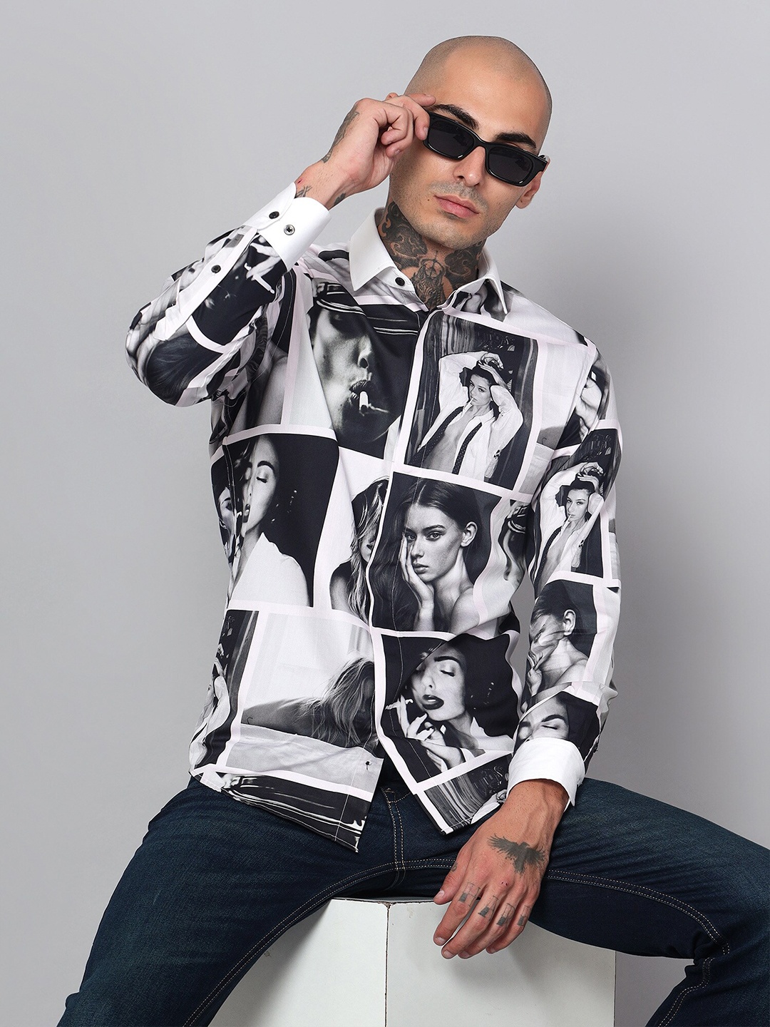 

Peach & Lemonade Men Graphic Printed Premium Slim Fit Opaque Party Shirt, White