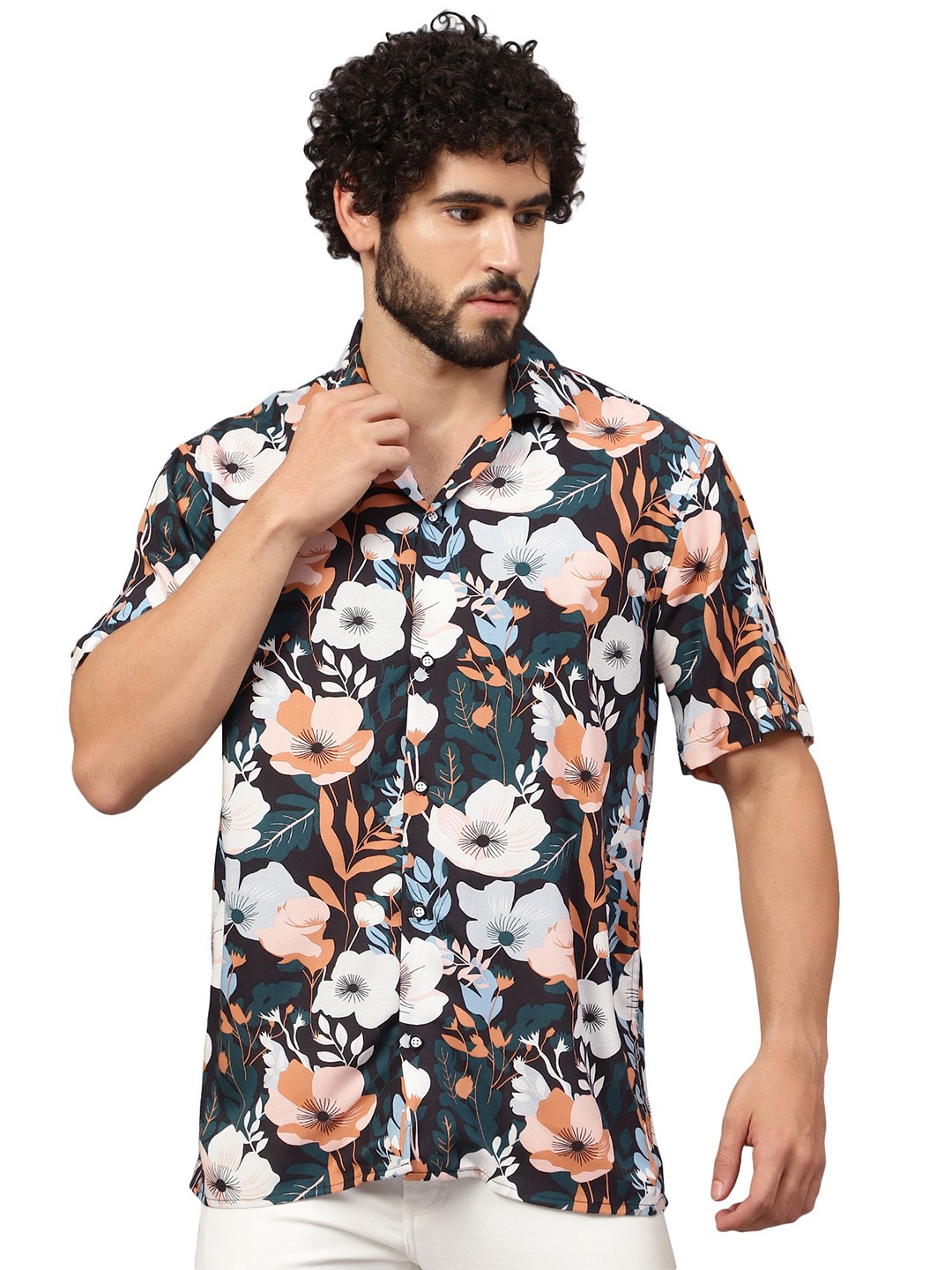 

Peach & Lemonade Men Floral Printed Classic Opaque Casual Shirt, Black