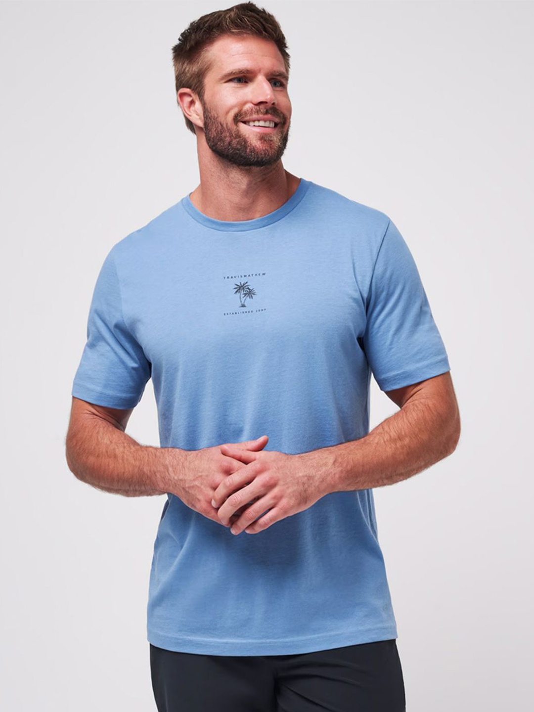 

TRAVIS MATHEW Men Tropical Printed Round Neck T-shirt, Blue