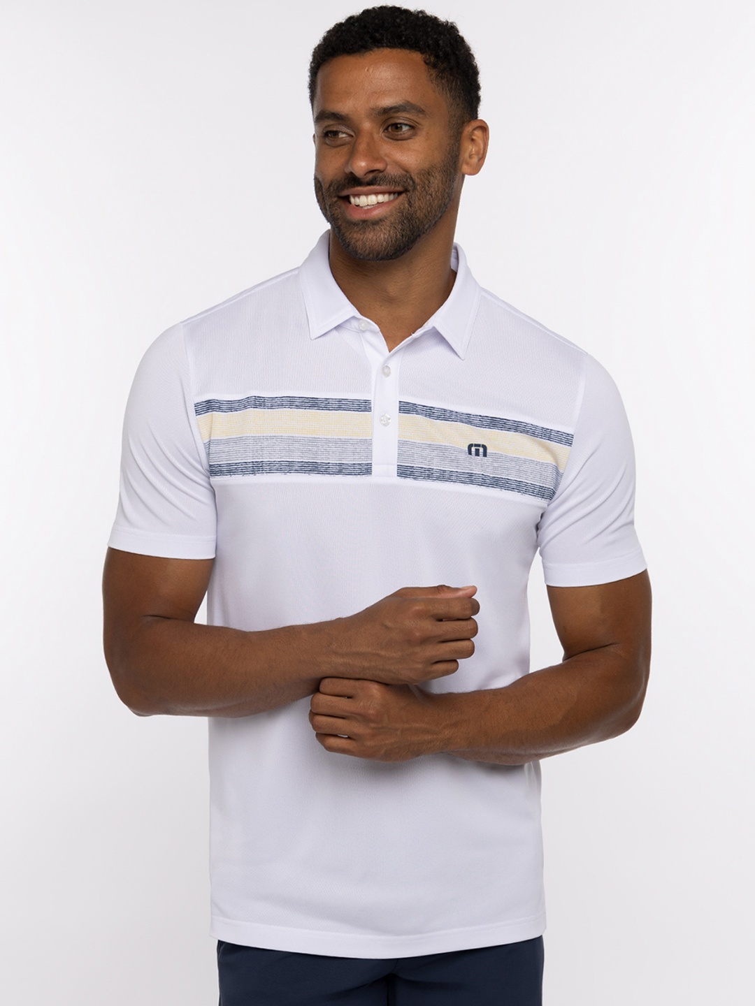 

TRAVIS MATHEW Men Polo Collar Striped T-shirt, White