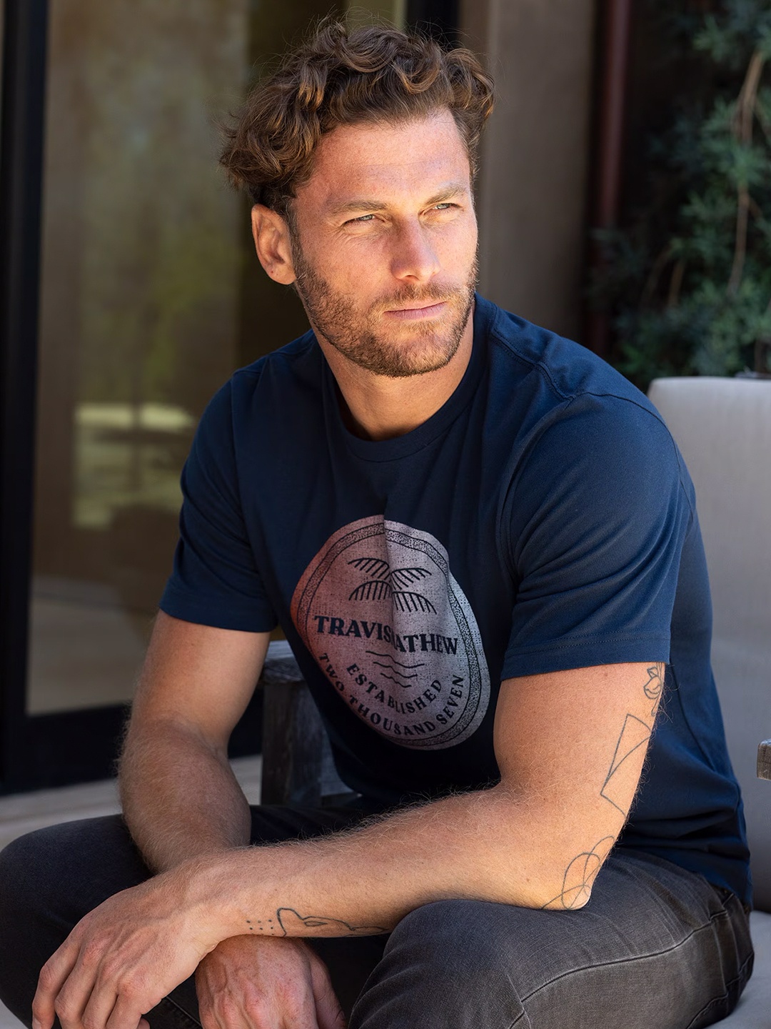

TRAVIS MATHEW Men Biker Printed Round Neck T-shirt, Blue